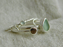 Load image into Gallery viewer, Aqua Sea Glass and Rainbow Moonstone Triple Sterling Silver Ring
