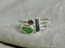 Load image into Gallery viewer, Light Green Sea Glass Triple Sterling Silver Ring
