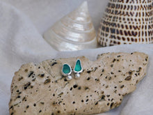 Load image into Gallery viewer, Teal Sea Glass Sterling Silver Studs
