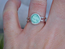 Load image into Gallery viewer, Aqua Sea Glass Double Sterling Silver Ring
