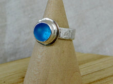 Load image into Gallery viewer, Bright Blue Sea Glass Sterling Silver Ring
