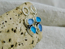 Load image into Gallery viewer, Double blue Sea Glass Sterling Silver Studs Dangles

