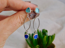 Load image into Gallery viewer, Two Blues Sea Glass Sterling Silver Stud Dangles
