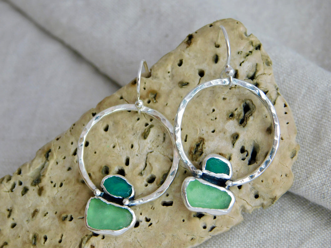 Jade Green Sea Glass Sterling Silver Dangles