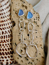 Load image into Gallery viewer, Cornflower Blue Sea Glass Sterling Silver Statement Stud Dangles
