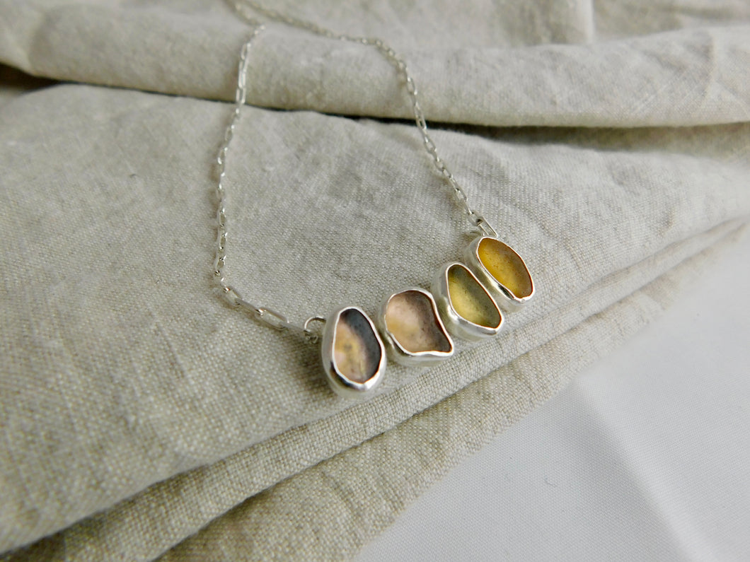 Warm Tones Sea Glass Sterling Silver Necklace