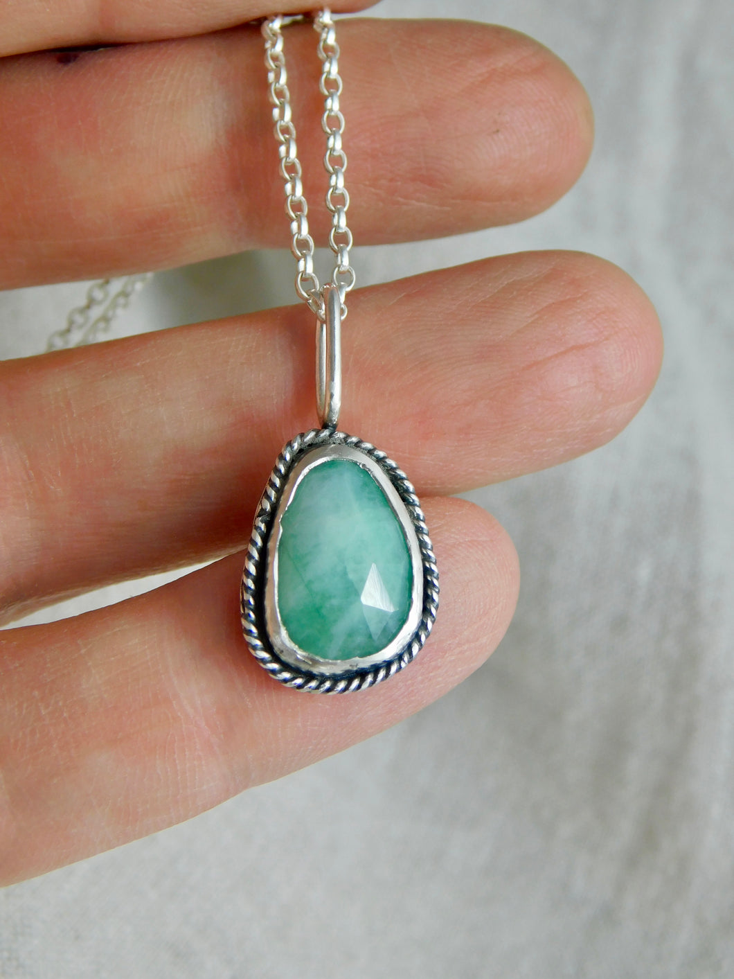 Emerald Rope Trim Sterling Silver Pendant