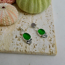 Load image into Gallery viewer, Bright Green Glass Sea Studs Sterling Silver Dangles
