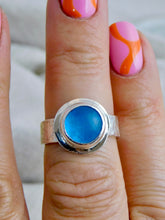 Load image into Gallery viewer, Bright Blue Sea Glass Sterling Silver Ring
