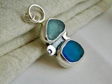 Load image into Gallery viewer, Blue Sea Glass Cresent Moon Sterling Silver Pendant
