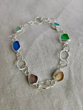 Load image into Gallery viewer, Rainbow Sea Glass Sterling Silver Hoop Link Bracelet
