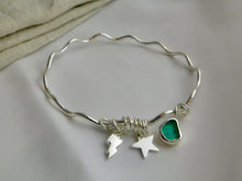 Load image into Gallery viewer, Wavy Sea Glass Charm Sterling Silver Bangle
