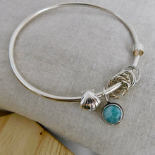 Load image into Gallery viewer, Chunky Larimar Charm Sterling Silver Bangle
