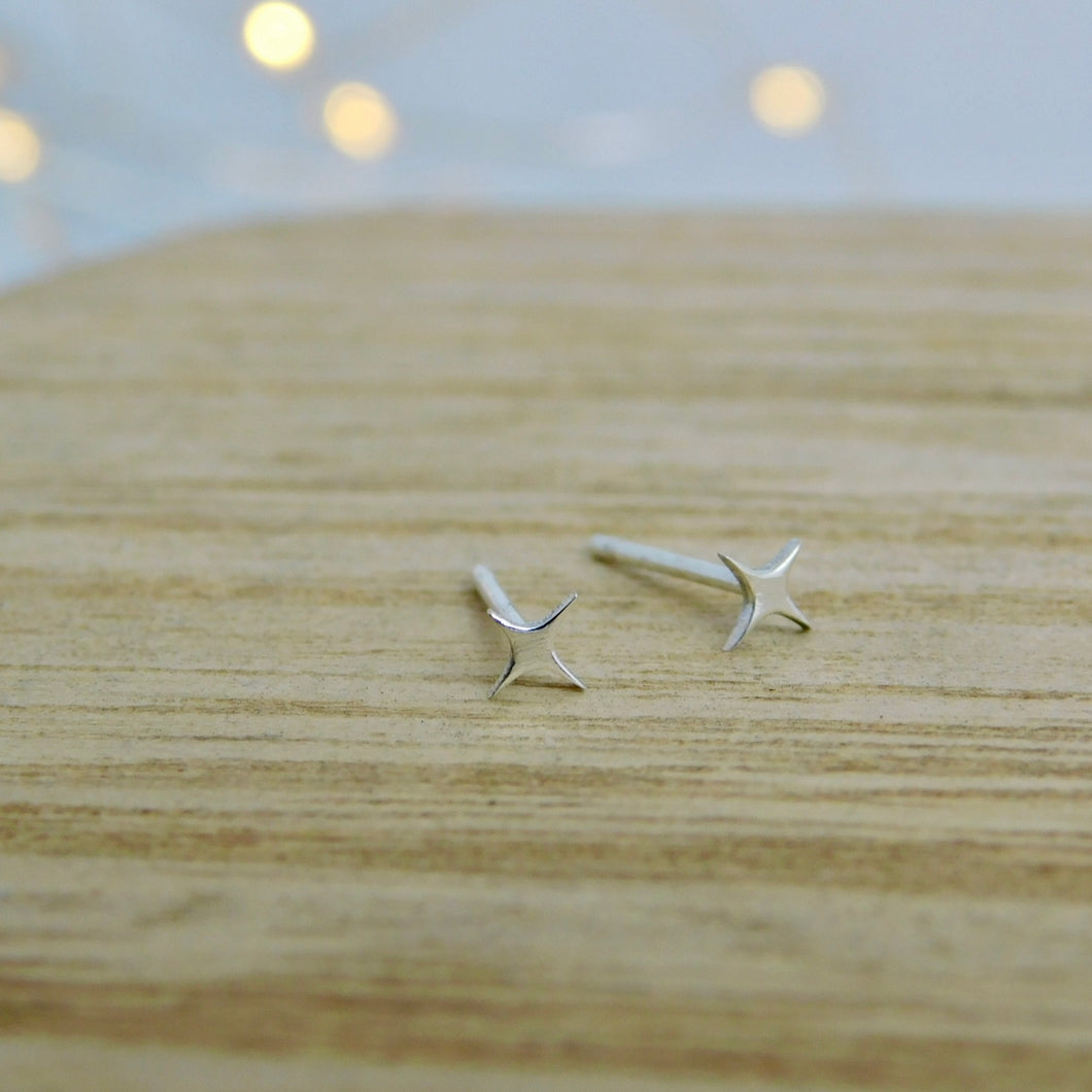 Tiny Four Point Star Sterling Silver Studs