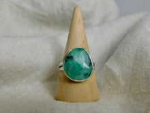 Load image into Gallery viewer, Emerald Aztec Stamped Sterling Silver Ring
