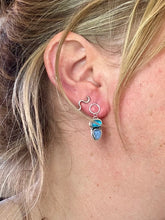 Load image into Gallery viewer, Double blue Sea Glass Sterling Silver Studs Dangles
