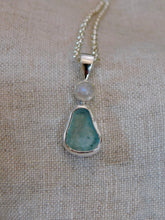 Load image into Gallery viewer, Aqua Sea Glass and Rainbow Moonstone Sterling Silver Pendant
