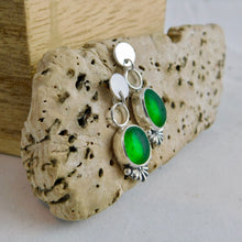 Load image into Gallery viewer, Bright Green Glass Sea Studs Sterling Silver Dangles
