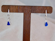 Load image into Gallery viewer, Blue Sea Glass Sterling Silver Stud Hoops
