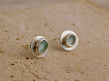 Load image into Gallery viewer, Aqua Sea Glass Brushed Sterling Silver Studs
