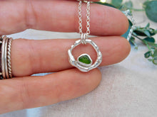 Load image into Gallery viewer, Green Sea Glass Molten Hoop Sterling Silver Pendant

