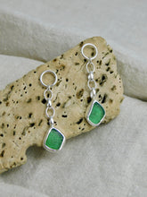 Load image into Gallery viewer, Green Sea Glass Sterling Silver Studs Dangles
