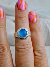 Load image into Gallery viewer, Bright Blue Sea Glass Sterling Silver Ring
