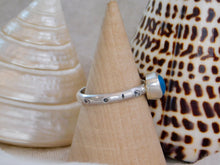 Load image into Gallery viewer, Bright Blue Aztec Stamped Sea Glass Sterling Silver Ring
