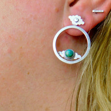 Load image into Gallery viewer, Aztec Sterling Silver Studs with Turquoise Oval Ear Jackets
