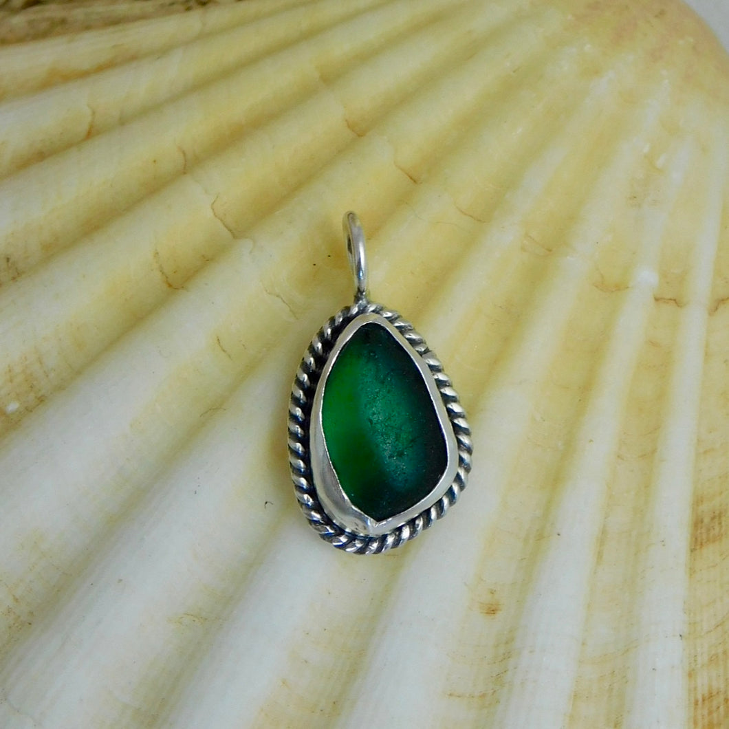 Teal Sea Glass Sterling Silver Pendant