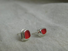 Load image into Gallery viewer, Red Sea Glass Sterling Silver Studs
