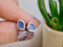 Load image into Gallery viewer, Blue Sea Glass Sterling Silver Studs
