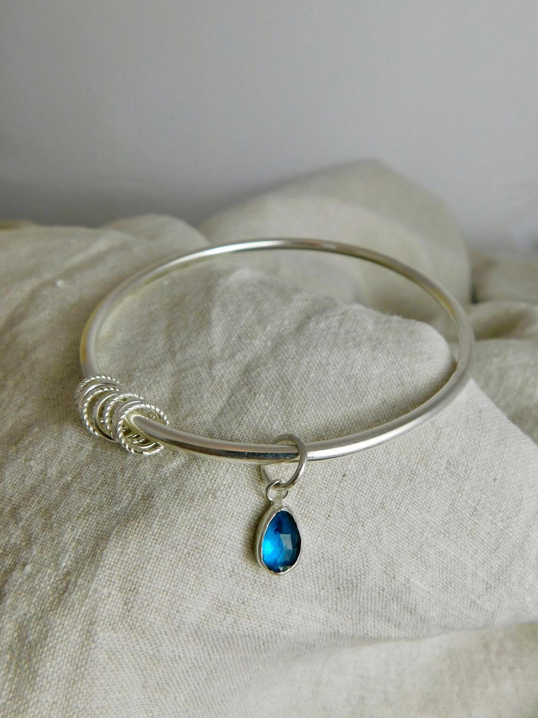 Chunky Kyanite Charm Sterling Silver Bangle