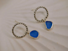 Load image into Gallery viewer, Cornflower Blue Sea Glass Sterling Silver Stud Dangles
