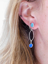 Load image into Gallery viewer, Two Blues Sea Glass Sterling Silver Stud Dangles
