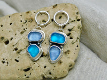 Load image into Gallery viewer, Double blue Sea Glass Sterling Silver Studs Dangles
