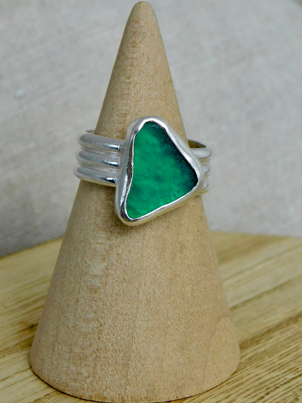 Jade Sea Glass Triple Sterling Silver Ring