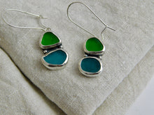 Load image into Gallery viewer, Double Green Sea Glass Sterling Silver Studs Dangles
