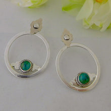 Load image into Gallery viewer, Aztec Sterling Silver Studs with Turquoise Oval Ear Jackets
