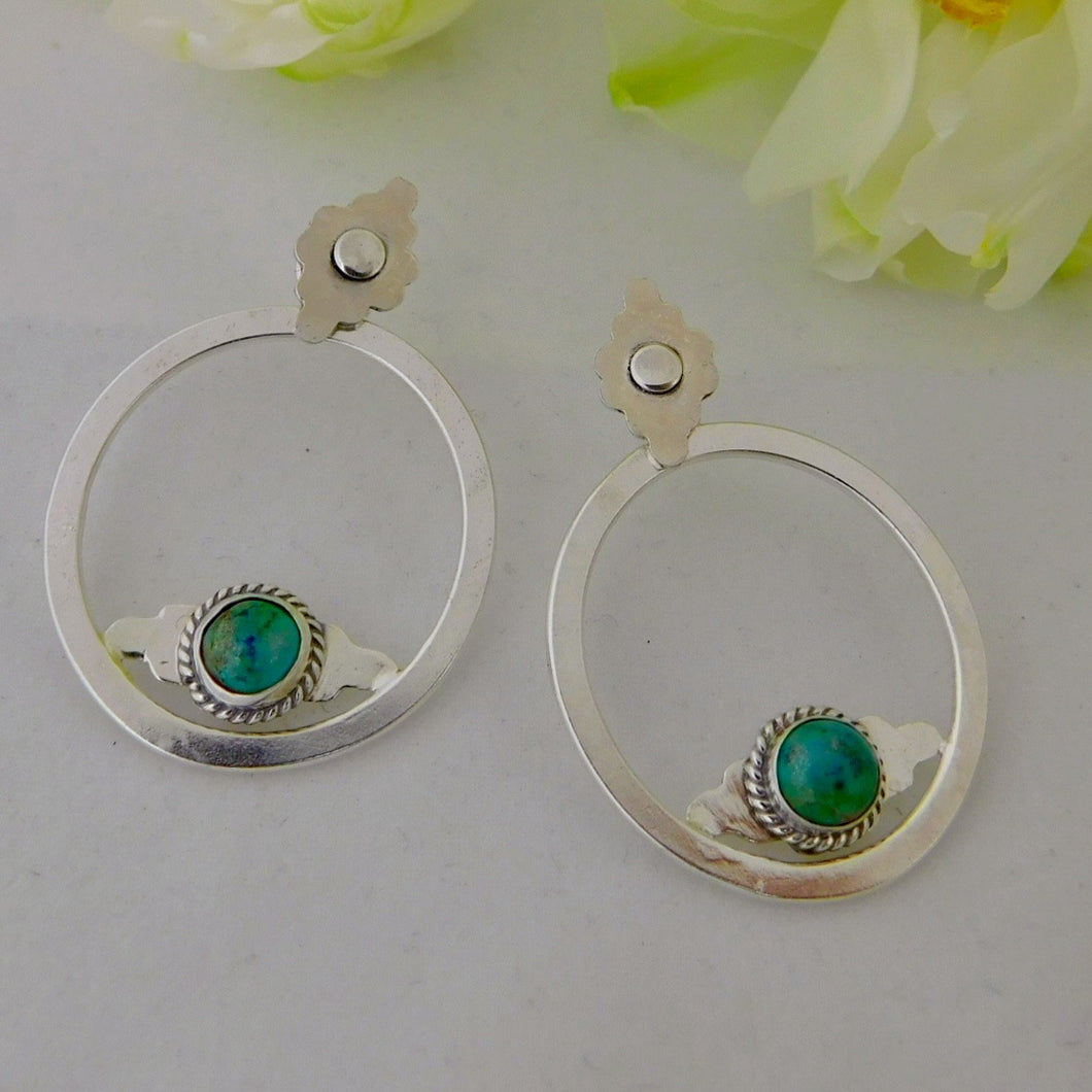 Aztec Sterling Silver Studs with Turquoise Oval Ear Jackets