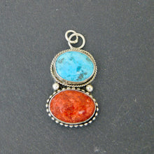 Load image into Gallery viewer, Chunky Sponge Coral and Turquoise Sterling Silver Pendant
