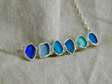 Load image into Gallery viewer, Blue Tones Sea Glass Sterling Silver Bar Necklace
