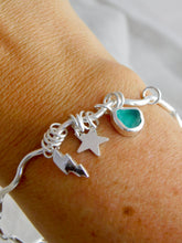 Load image into Gallery viewer, Wavy Sea Glass Charm Sterling Silver Bangle
