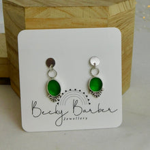 Load image into Gallery viewer, Bright Green Glass Sea Studs Sterling Silver Dangles
