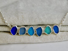 Load image into Gallery viewer, Blue Tones Sea Glass Sterling Silver Bar Necklace
