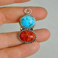 Load image into Gallery viewer, Chunky Sponge Coral and Turquoise Sterling Silver Pendant
