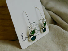 Load image into Gallery viewer, Double Green Sea Glass Sterling Silver Studs Dangles
