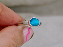 Load image into Gallery viewer, Bright Blue Aztec Stamped Sea Glass Sterling Silver Ring

