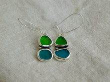 Load image into Gallery viewer, Double Green Sea Glass Sterling Silver Studs Dangles
