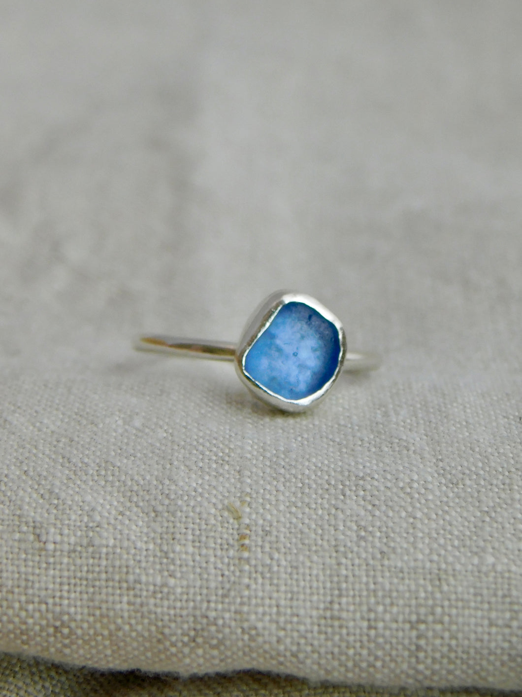 Ready To Wear Blue Sea Glass Sterling Silver Stacking Ring